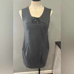 Rhapsody Solid Gray Embellished front Scoop Neck Sleeveless Dress Size S